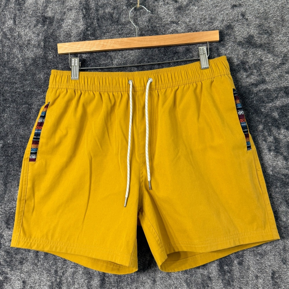 Wowie Mens 5" Shorts Large Mustard Yellow Aztec Trim Drawstring